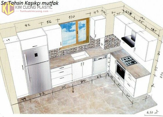 Mẫu thiết kế thông số Tủ bếp nhựa chữ L